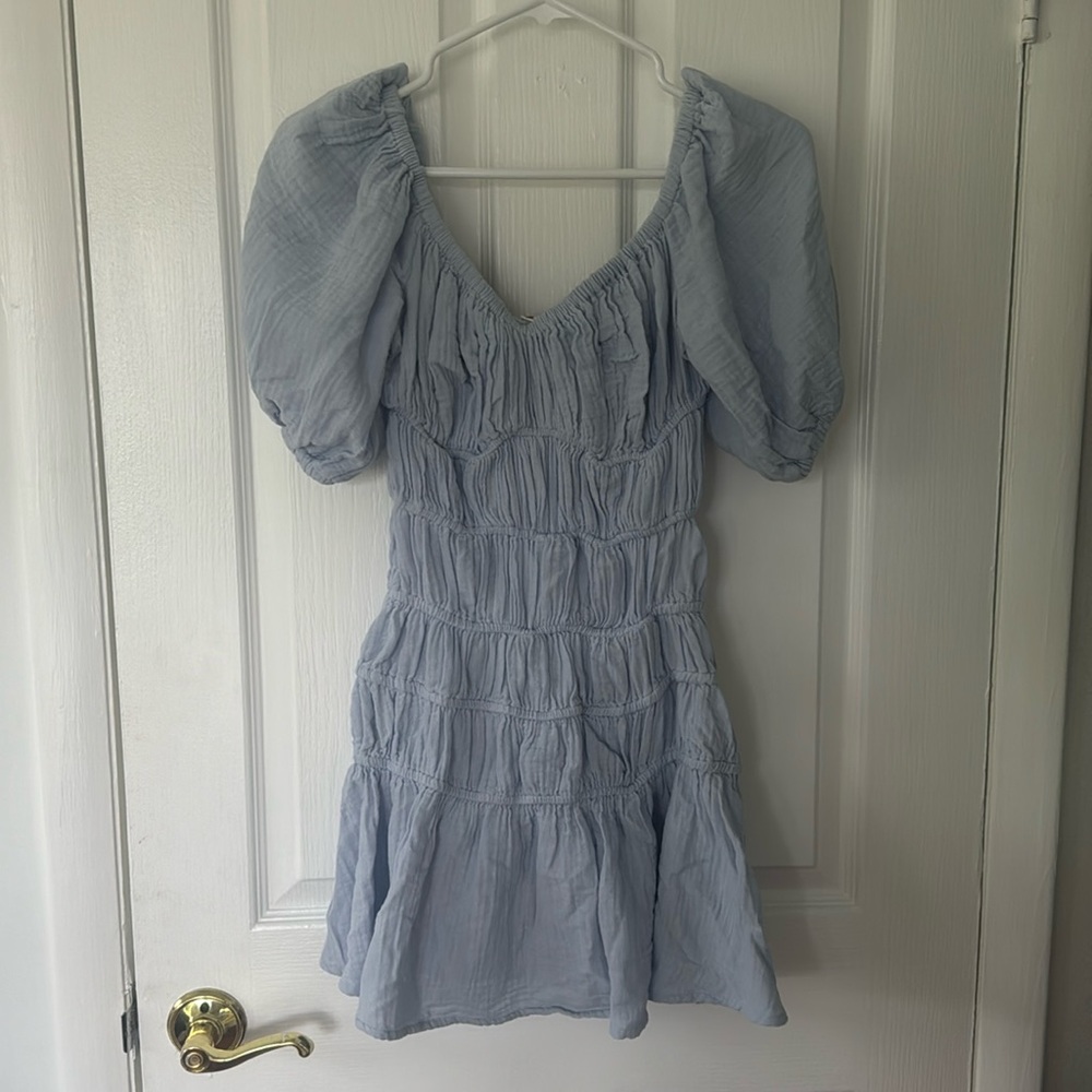 VINTAGE HAVANA SPRING BLUE GAUZE W/ JERSEY COMBO DRESS SIZE SMALL